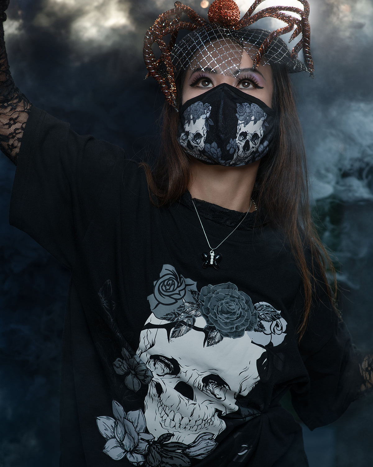 Unisex Skull and rose printed Tee shirt