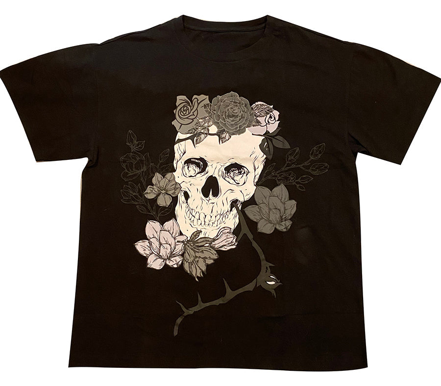 Unisex Skull and rose printed Tee shirt